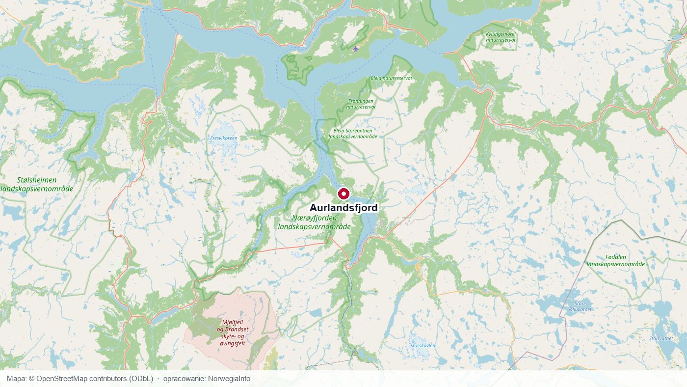Mapa położenia Aurlandsfjordu jako odnogi Sognefjordu w regionie Vestland