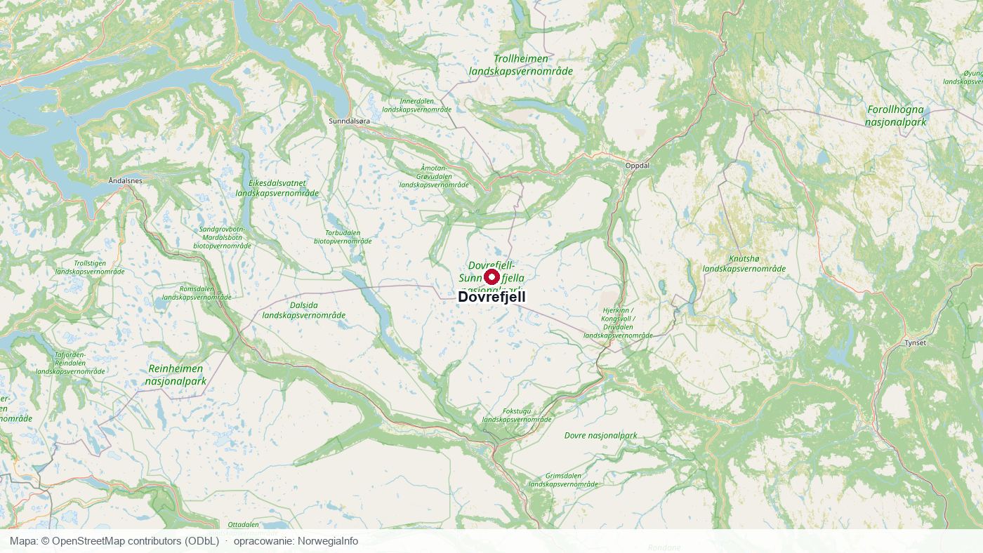 Mapa parku narodowego Dovrefjell-Sunndalsfjella w środkowej Norwegii
