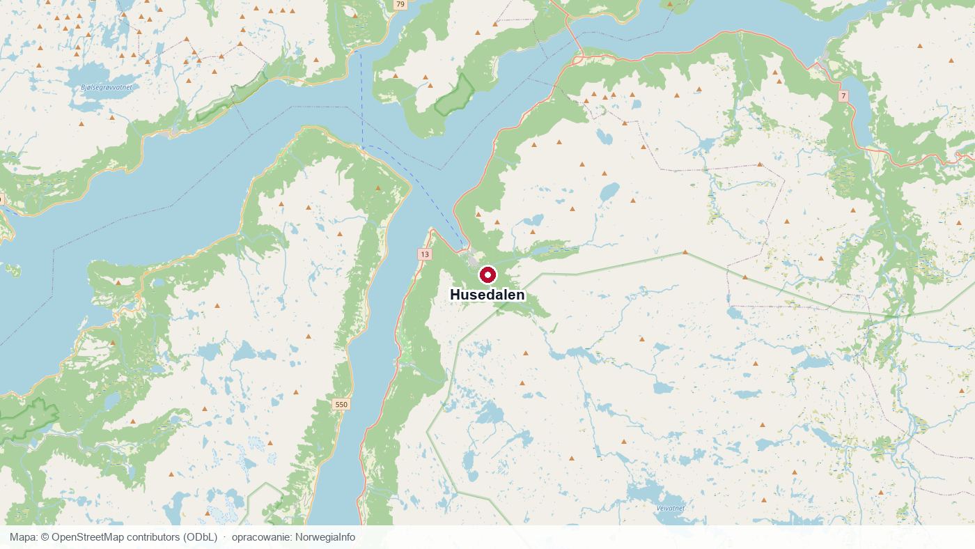 Mapa doliny Husedalen nad Kinsarvik w gminie Ullensvang