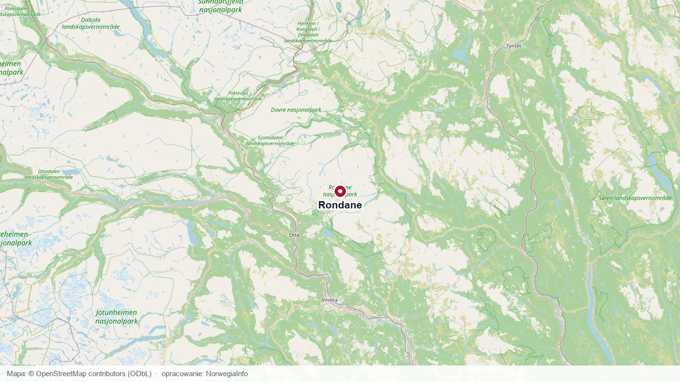 Mapa parku narodowego Rondane w okręgu Innlandet w środkowej Norwegii