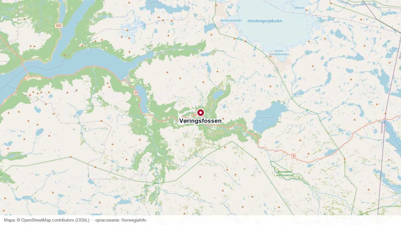 Mapa położenia wodospadu Vøringsfossen w dolinie Måbødalen koło Eidfjord