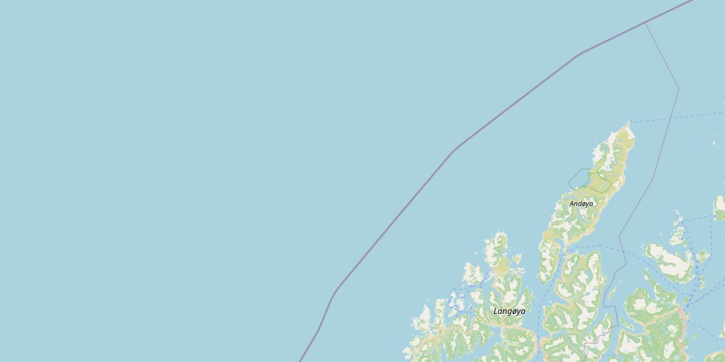 Mapa obszaru Andfjorden w północnej Norwegii – Senja i Andøya