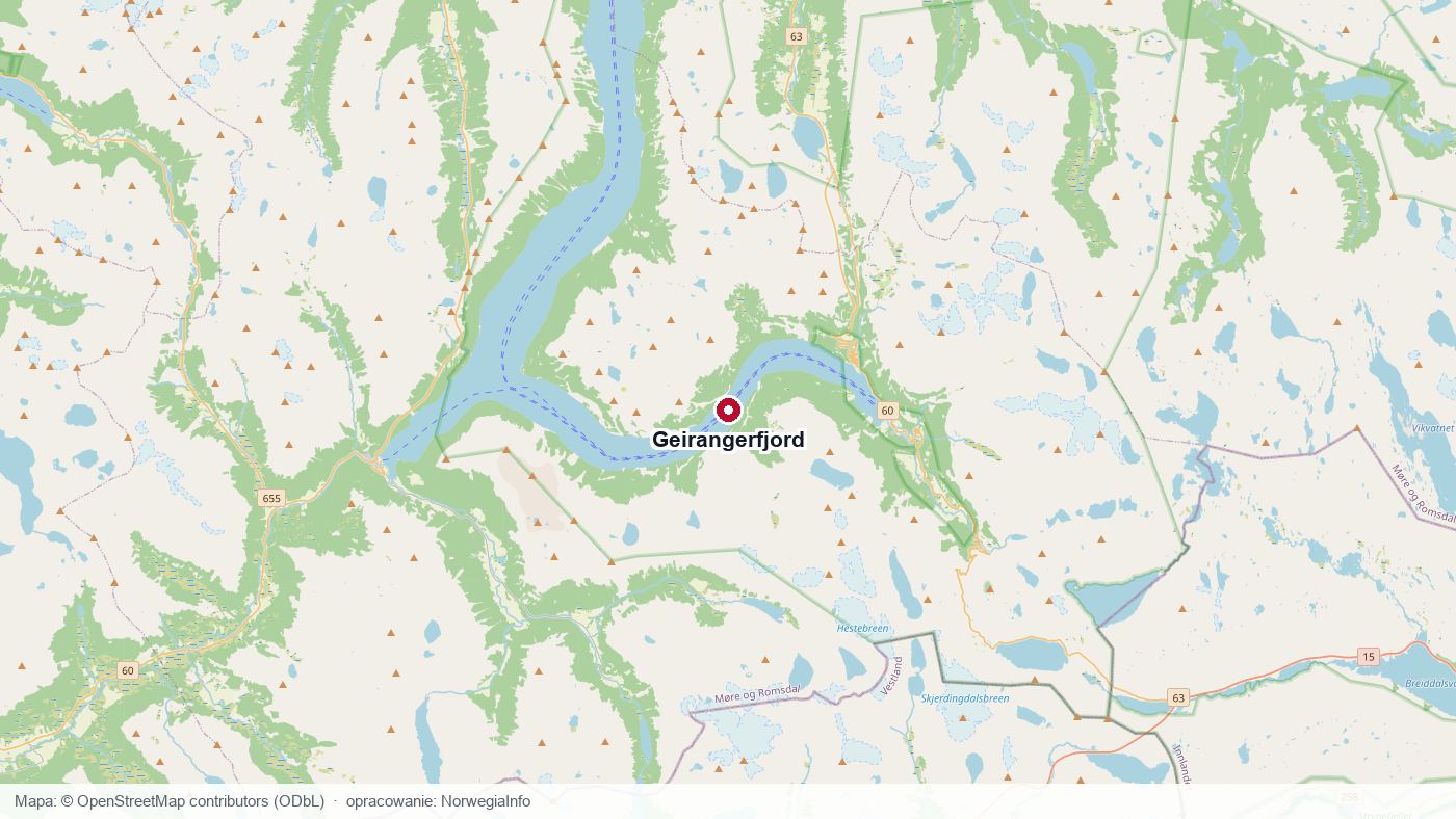 Mapa położenia Geirangerfjordu w regionie Møre og Romsdal w zachodniej Norwegii