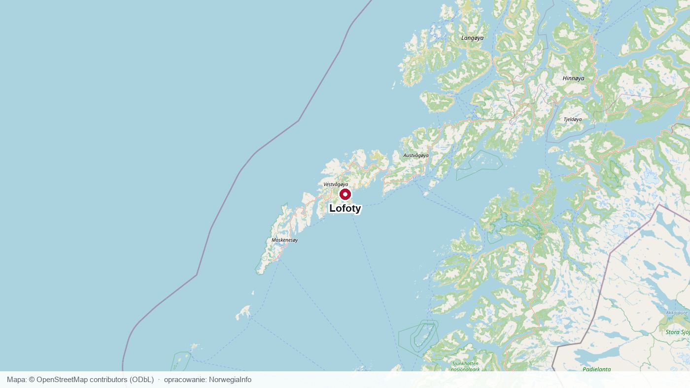 Mapa archipelagu Lofotów w okręgu Nordland w północnej Norwegii