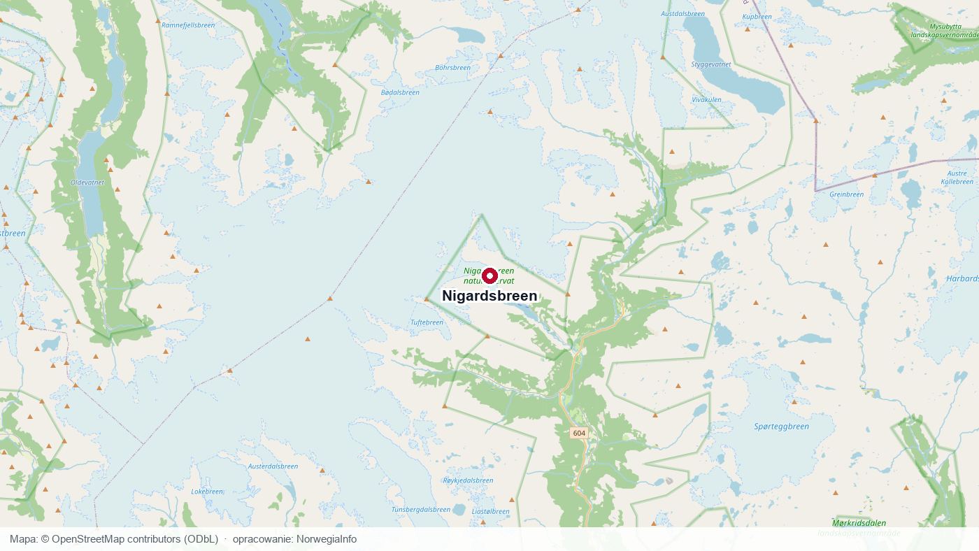 Mapa położenia lodowca Nigardsbreen w dolinie Jostedal w okręgu Vestland