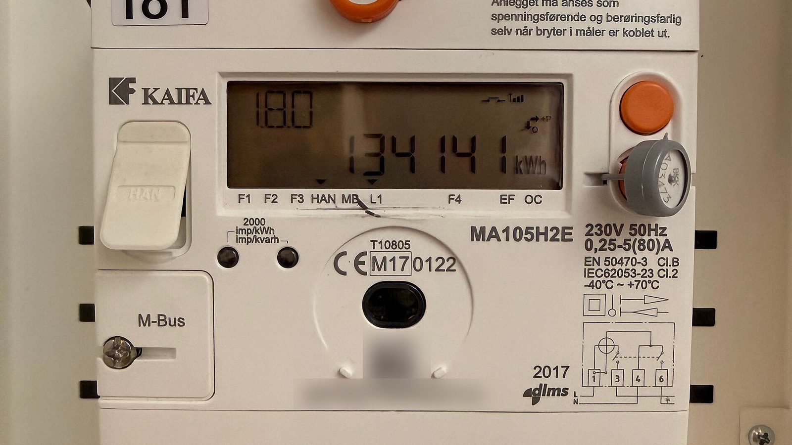 Norweski licznik AMS pokazujący zużycie energii w kWh