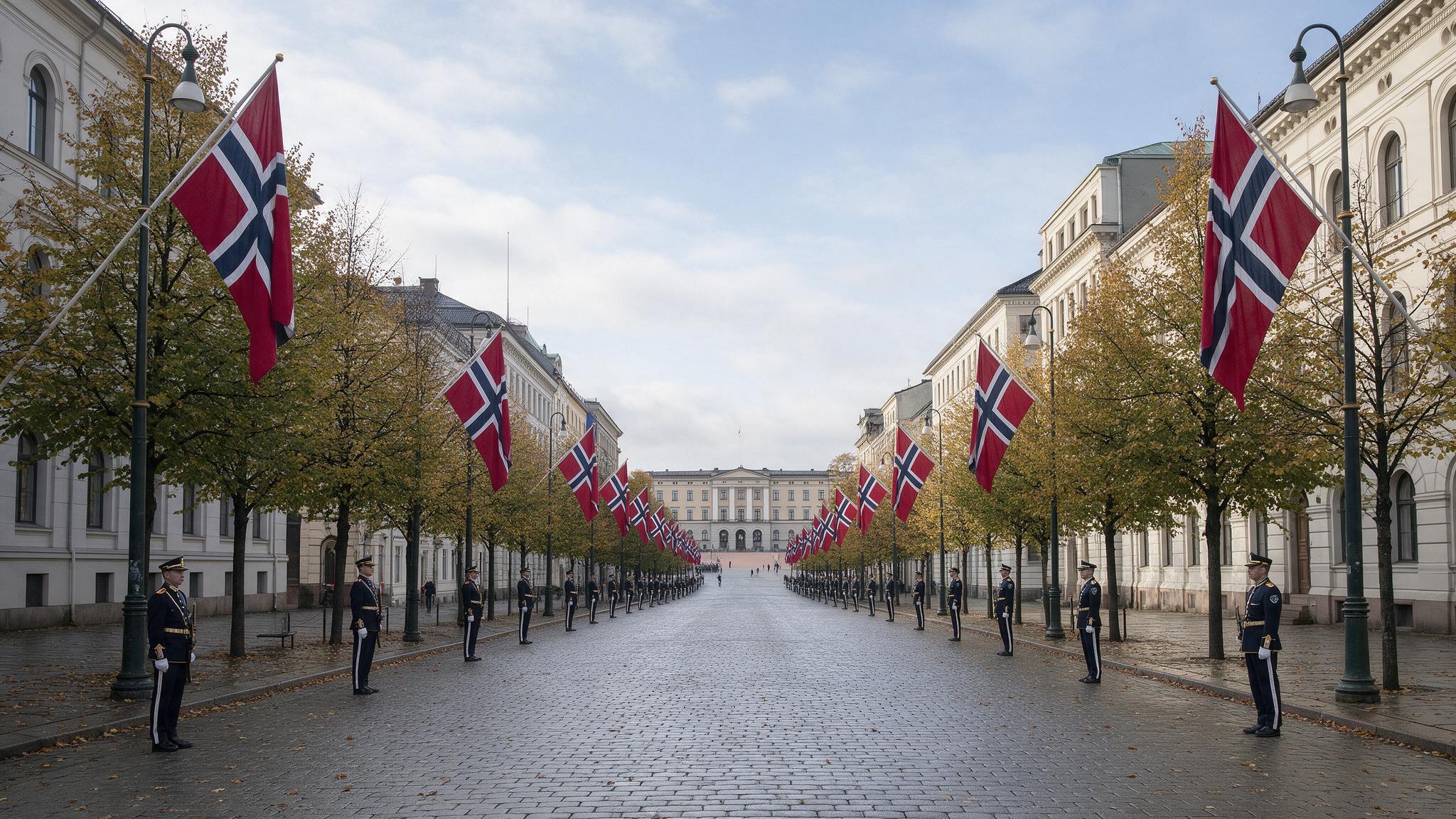 Karl Johans gate w Oslo przygotowana na trasę procesji pogrzebowej