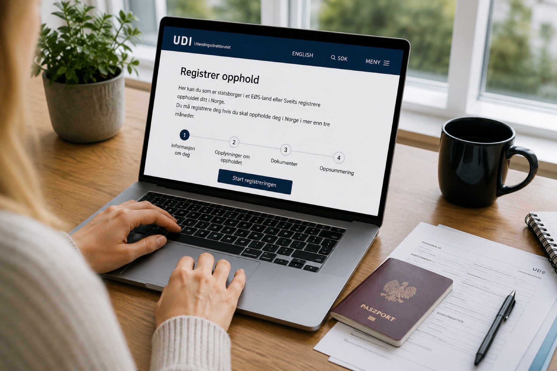 Rejestracja pobytu w UDI – formularz online na laptopie