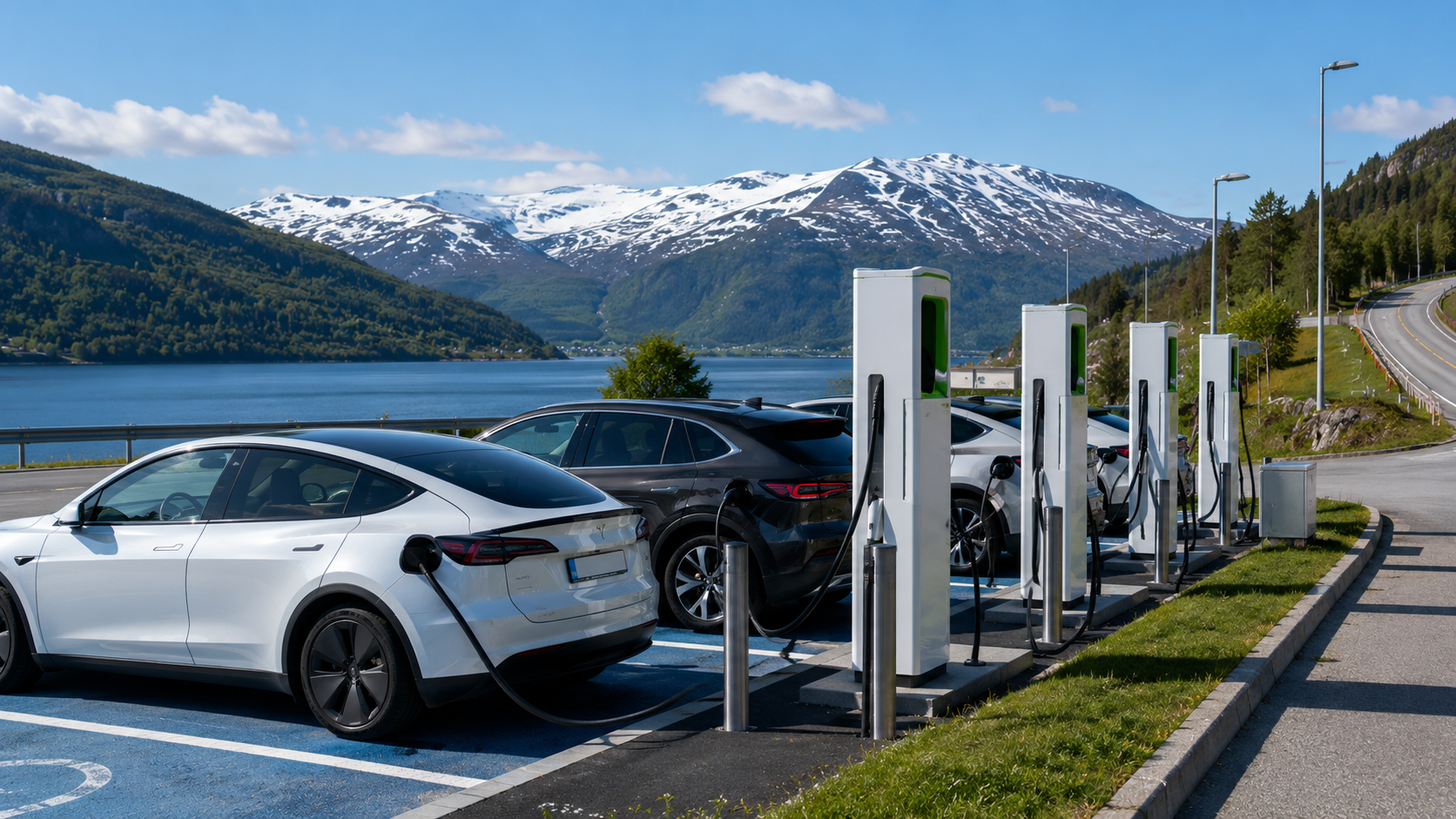 Stacja ładowania samochodów elektrycznych w Norwegii