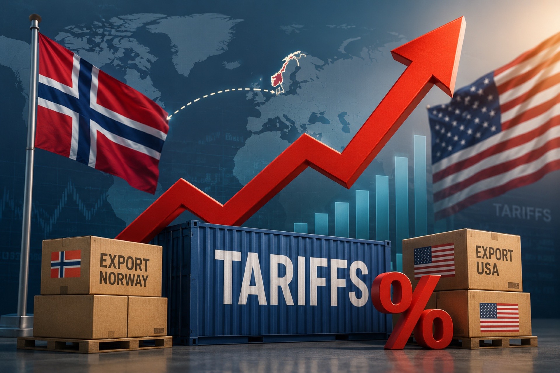 Cła USA na eksport z Norwegii – infografika taryfowa